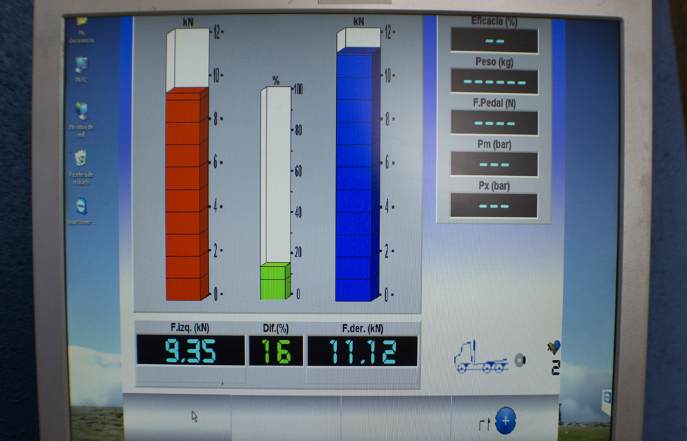 pantalla con la gráfica de equilibrio de los frenos